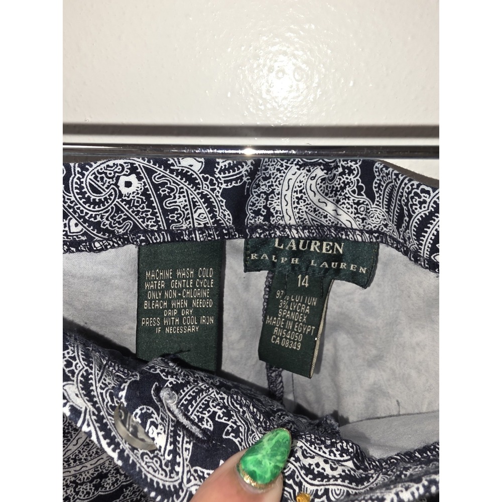 Lauren Ralph Lauren Women's Paisley‎ Print Capri Pants Size 14 Navy White - Picture 4 of 7